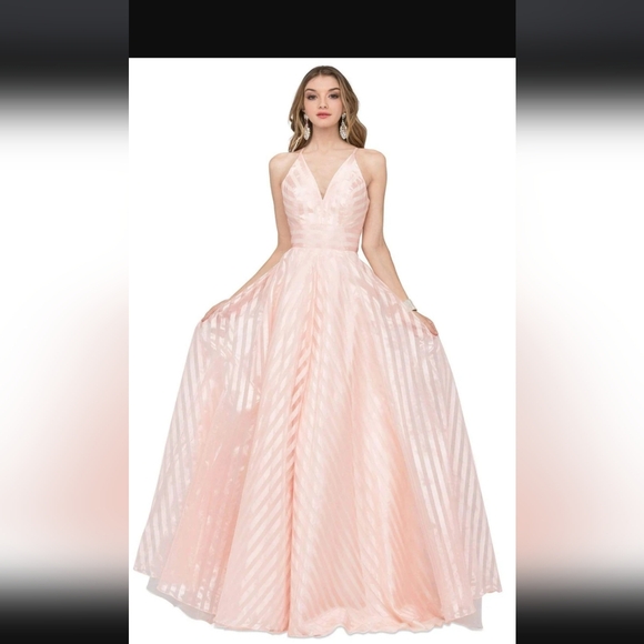 Elegant light Pink Halter Evening Gown - Picture 1 of 10